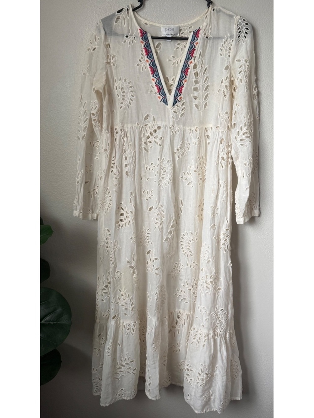 Johnny Was Vera Cotton Silk Embroidered Eyelet Midi Dress XS Boho Hippie